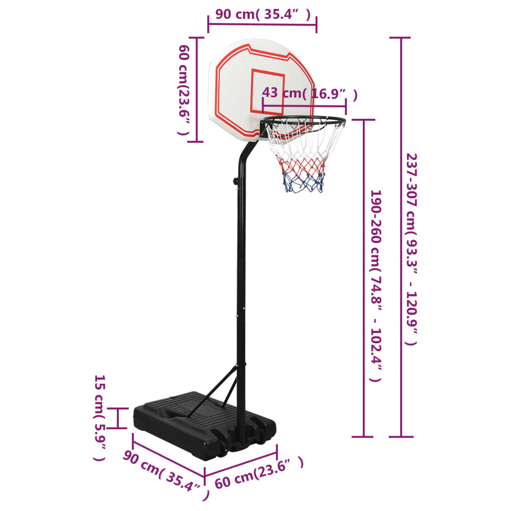 Basketbalstandaard 237-307 cm polyetheen wit is nu te koop bij PeponiXL, paradijselijk wonen!