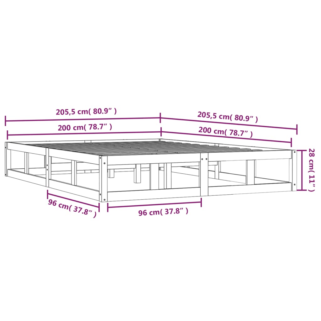 Bedframe massief hout zwart 200x200 cm is nu te koop bij PeponiXL, paradijselijk wonen!