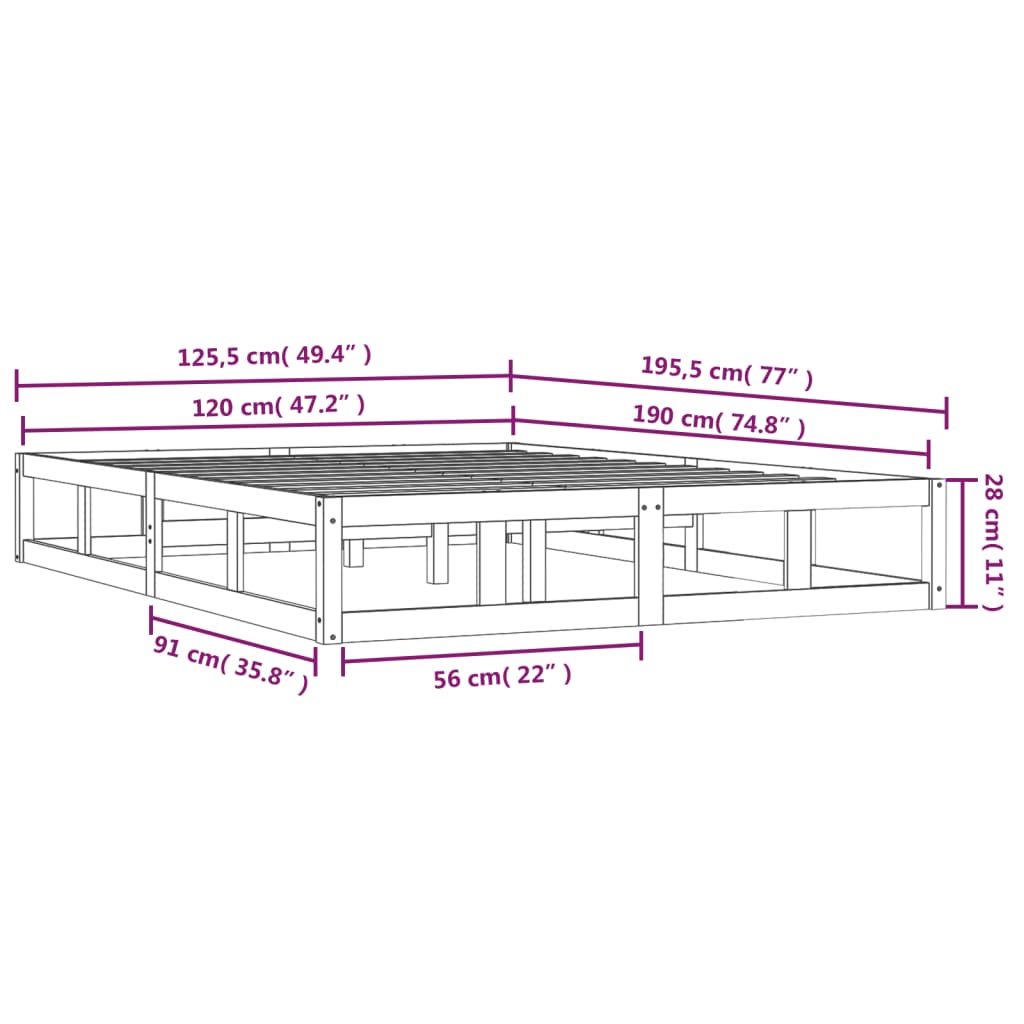 Bedframe massief hout wit 120x190 cm is nu te koop bij PeponiXL, paradijselijk wonen!