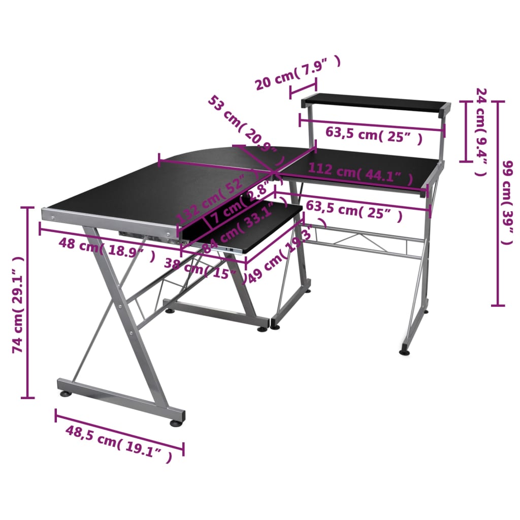 Hoekbureau 132x112x99 cm bewerkt hout zwart is nu te koop bij PeponiXL, paradijselijk wonen!