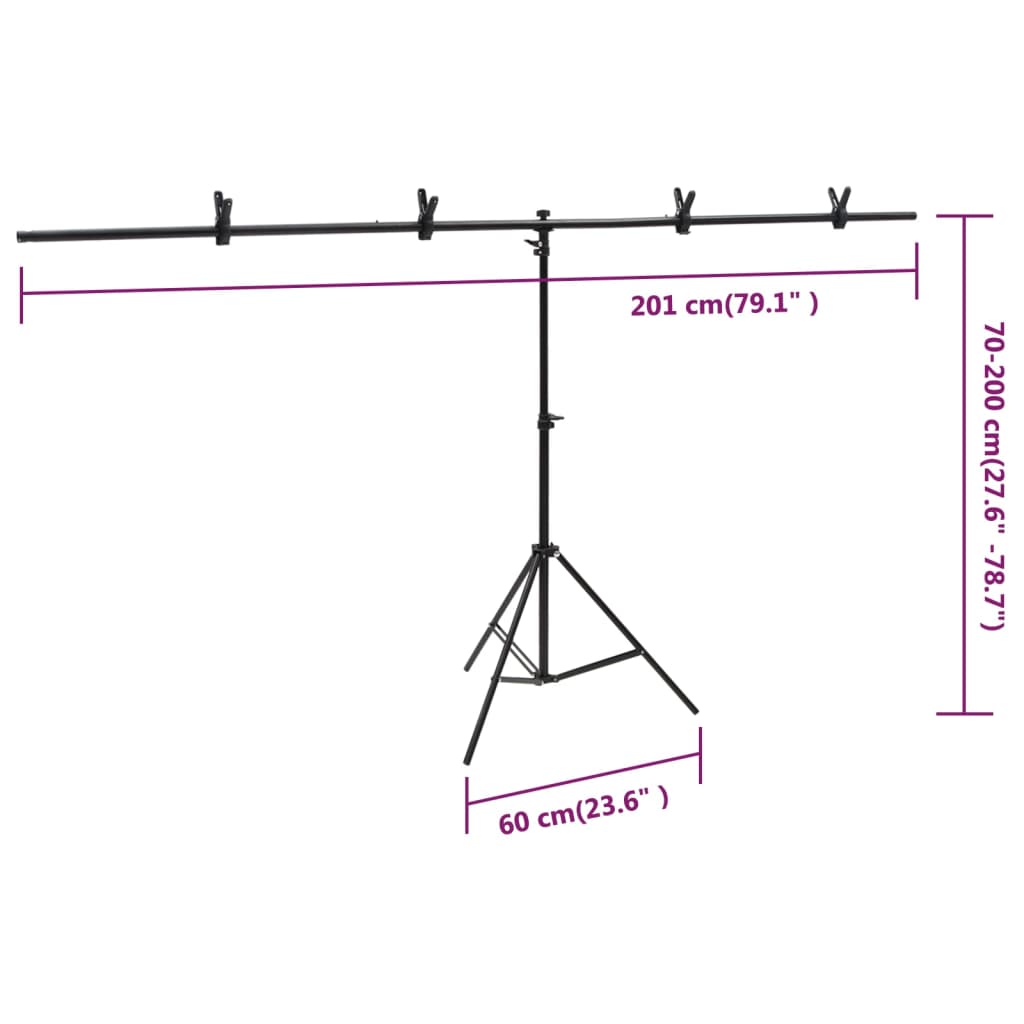 Achtergrondstandaard T-vormig 201x60x(70-200) cm zwart is nu te koop bij PeponiXL, paradijselijk wonen!