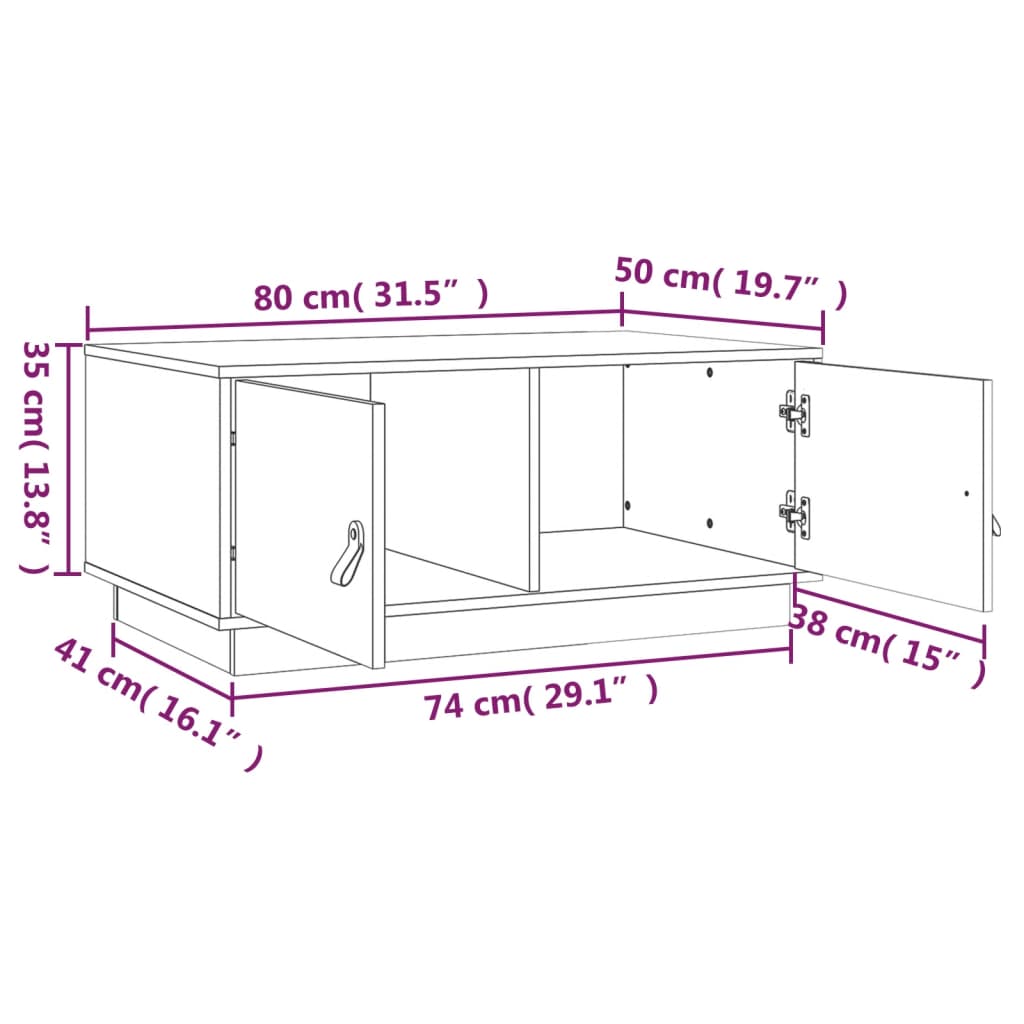 Salontafel 80x50x35 cm massief grenenhout grijs is nu te koop bij PeponiXL, paradijselijk wonen!