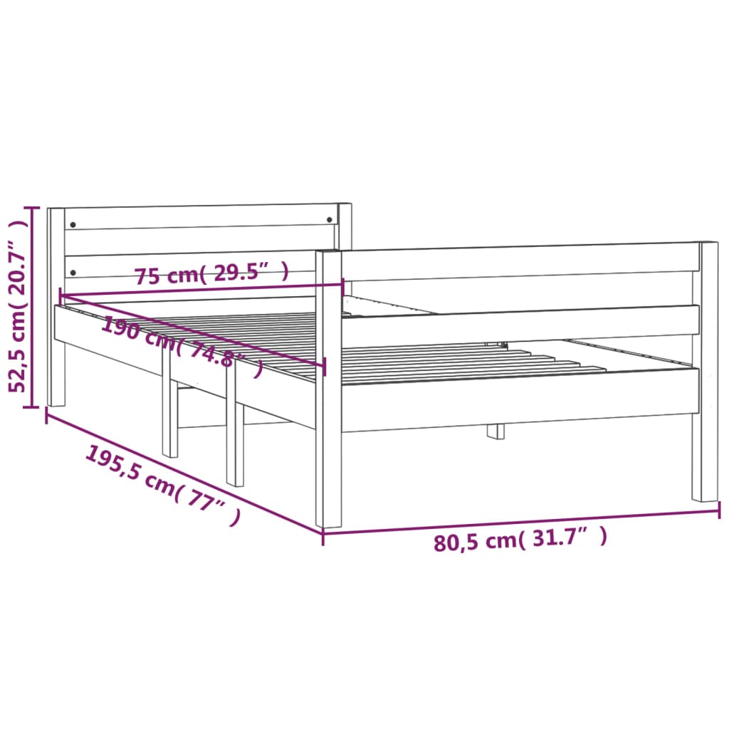 Bedframe 75x190 cm massief grenenhout zwart is nu te koop bij PeponiXL, paradijselijk wonen!