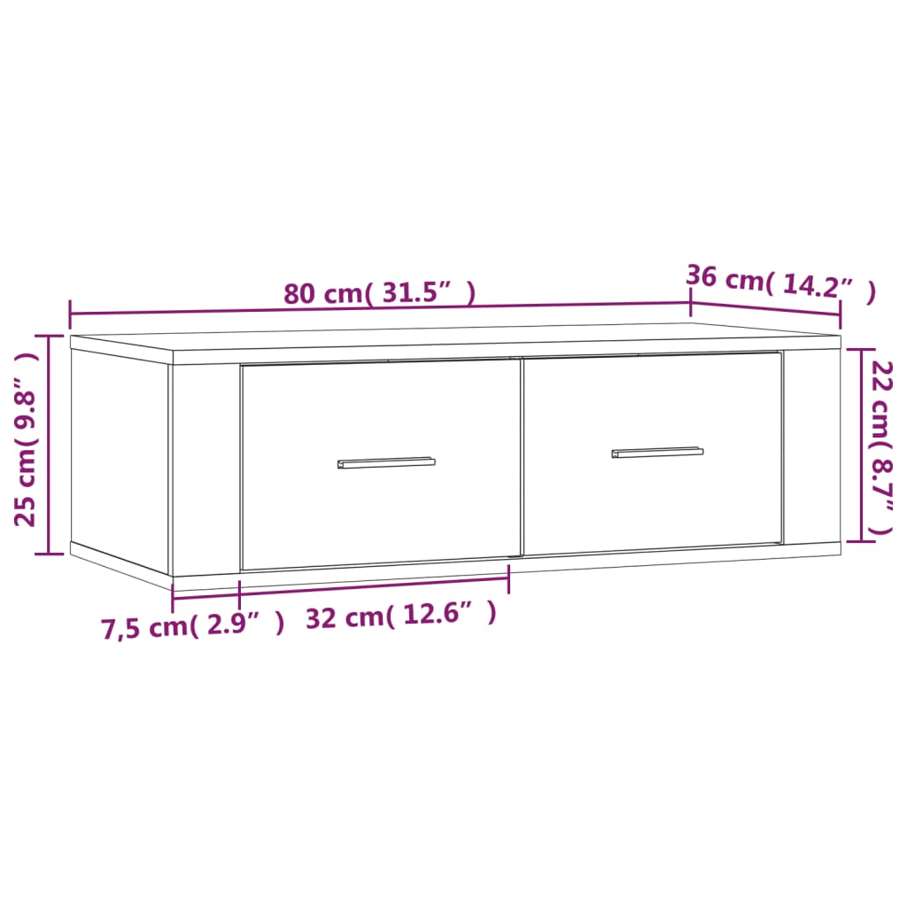Tv-hangmeubel 80x36x25 cm bewerkt hout grijs sonoma eikenkleur is nu te koop bij PeponiXL, paradijselijk wonen!