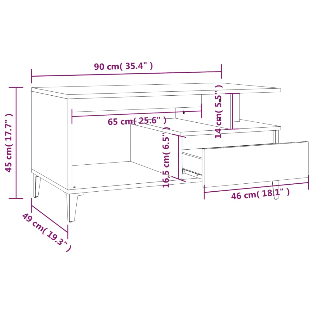 Salontafel 90x49x45 cm bewerkt hout gerookt eikenkleurig is nu te koop bij PeponiXL, paradijselijk wonen!