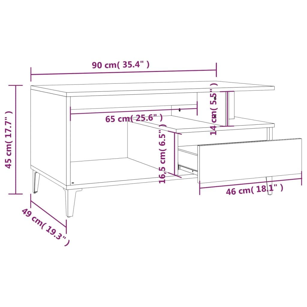 Salontafel 90x49x45 cm bewerkt hout bruineiken is nu te koop bij PeponiXL, paradijselijk wonen!