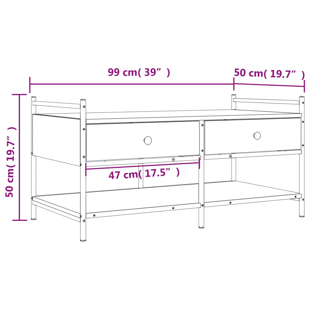 Salontafel 99x50x50 cm bewerkt hout bruin eikenkleur is nu te koop bij PeponiXL, paradijselijk wonen!