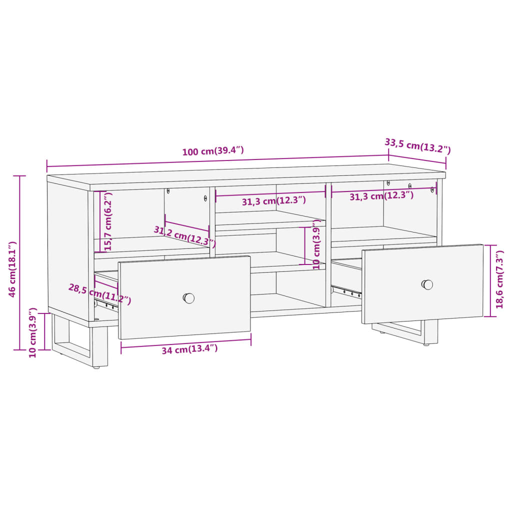 Tv-meubel 100x33,5x46 cm massief mangohout bruin en zwart is nu te koop bij PeponiXL, paradijselijk wonen!