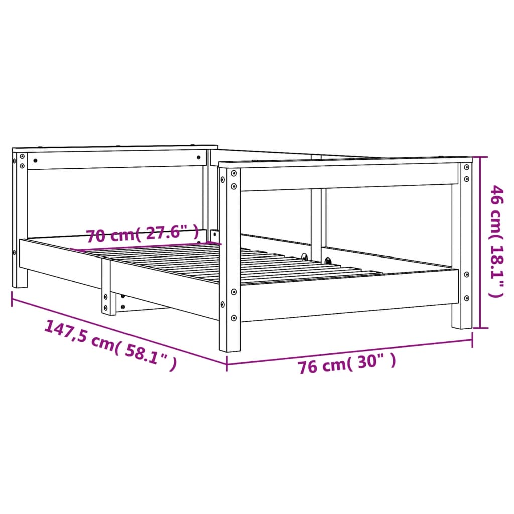 Kinderbedframe 70x140 cm massief grenenhout wit is nu te koop bij PeponiXL, paradijselijk wonen!