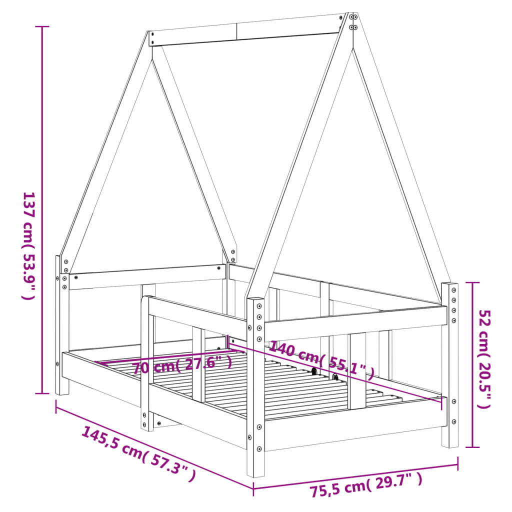 Kinderbedframe 70x140 cm massief grenenhout is nu te koop bij PeponiXL, paradijselijk wonen!