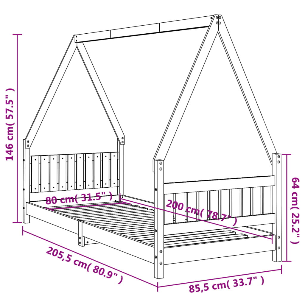 Kinderbedframe 80x200 cm massief grenenhout is nu te koop bij PeponiXL, paradijselijk wonen!