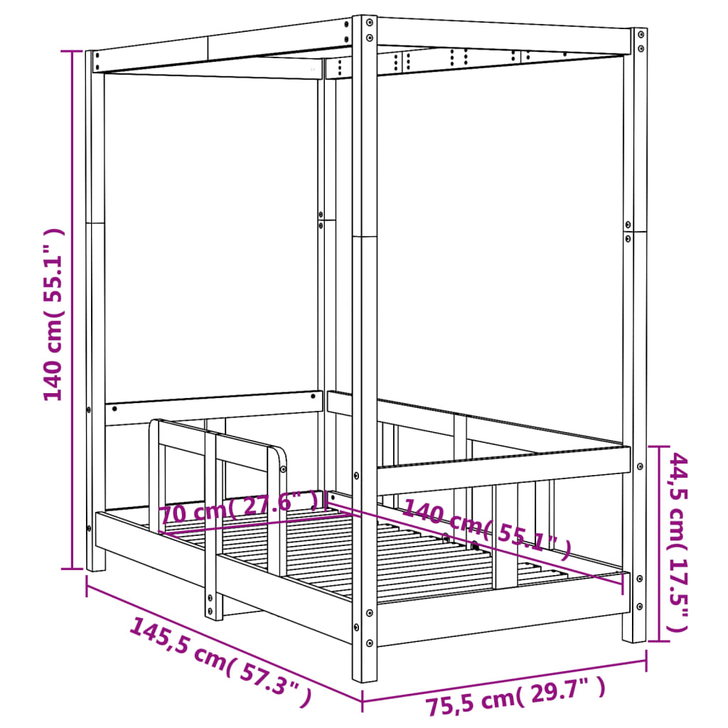 Kinderbedframe 70x140 cm massief grenenhout wit is nu te koop bij PeponiXL, paradijselijk wonen!