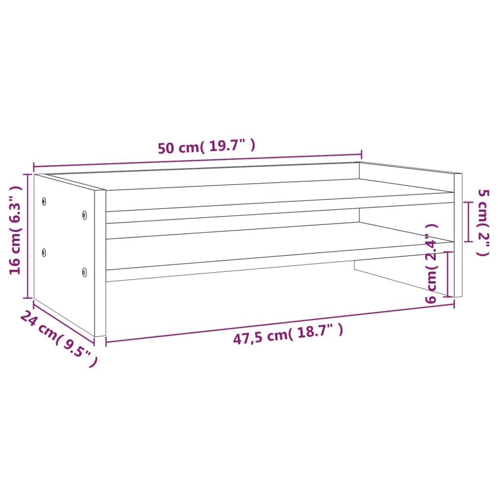 Monitorstandaard 50x24x16 cm massief grenenhout grijs is nu te koop bij PeponiXL, paradijselijk wonen!