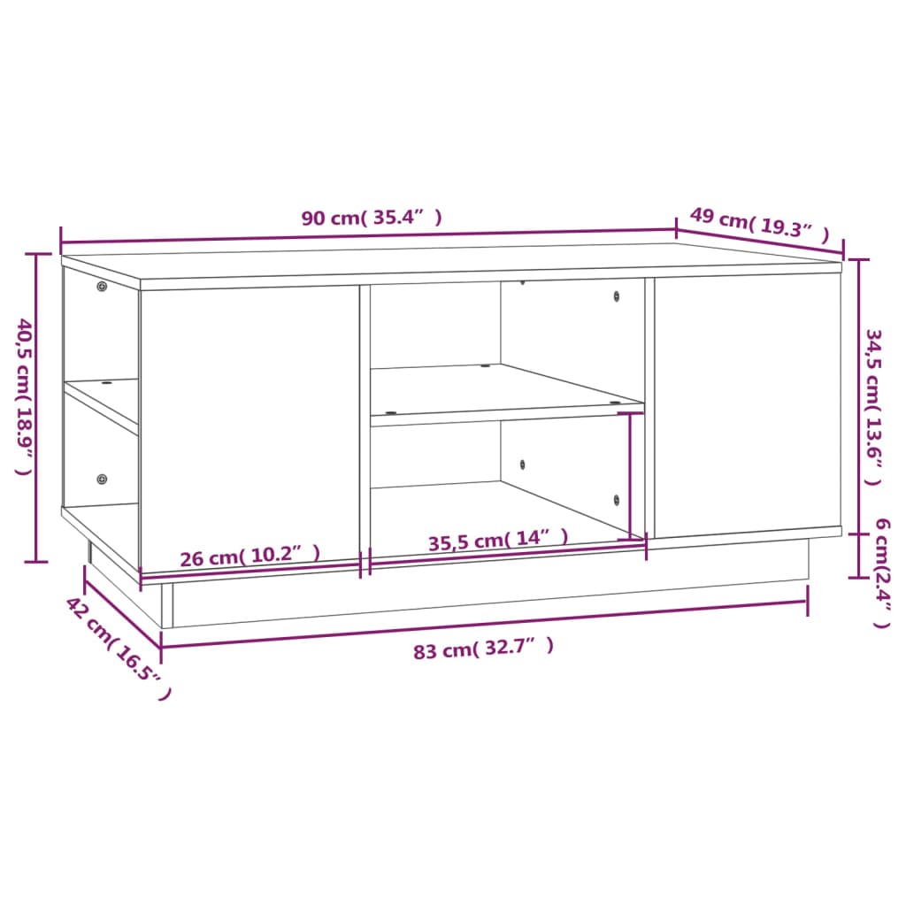 Salontafel 90x49x40,5 cm massief grenenhout zwart is nu te koop bij PeponiXL, paradijselijk wonen!