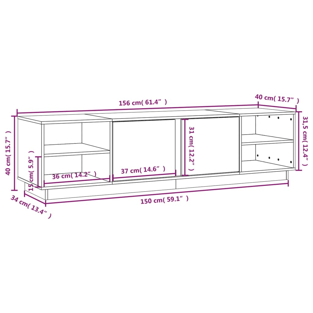 Tv-meubel 156x40x40 cm massief grenenhout grijs is nu te koop bij PeponiXL, paradijselijk wonen!