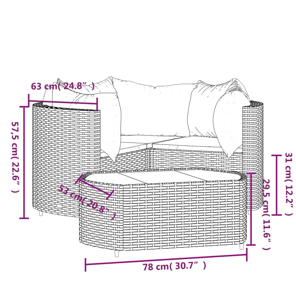 4-delige Loungeset met kussens poly rattan zwart is nu te koop bij PeponiXL, paradijselijk wonen!