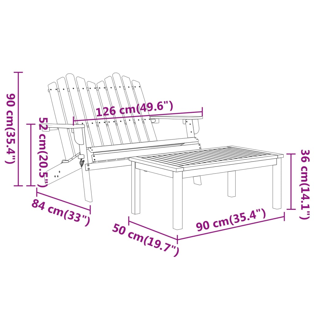 2-delige Loungeset Adirondack massief acaciahout is nu te koop bij PeponiXL, paradijselijk wonen!