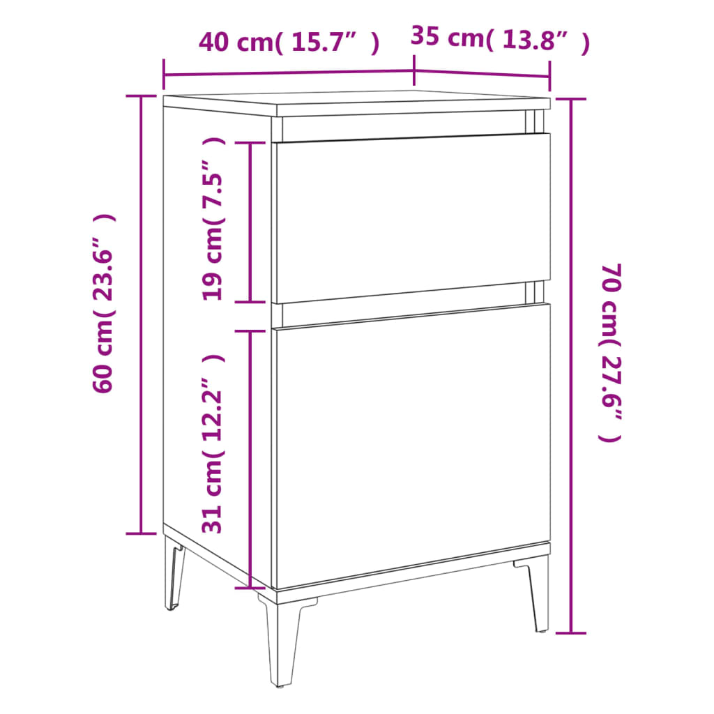 Nachtkastjes 2 st 40x35x70 cm betongrijs is nu te koop bij PeponiXL, paradijselijk wonen!