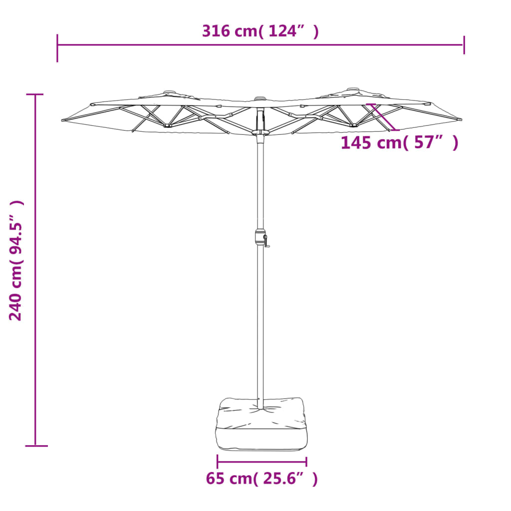 Parasol dubbel dak met LED 316x145 cm azuurblauw is nu te koop bij PeponiXL, paradijselijk wonen!