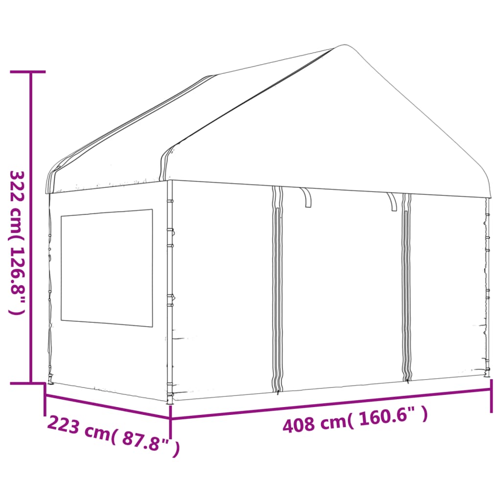 Prieel met dak 8,92x4,08x3,22 m polyetheen wit is nu te koop bij PeponiXL, paradijselijk wonen!