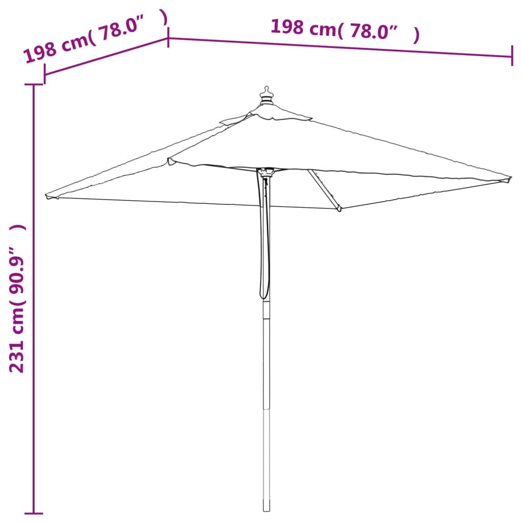 Parasol met houten paal 198x198x231 cm antracietkleurig is nu te koop bij PeponiXL, paradijselijk wonen!