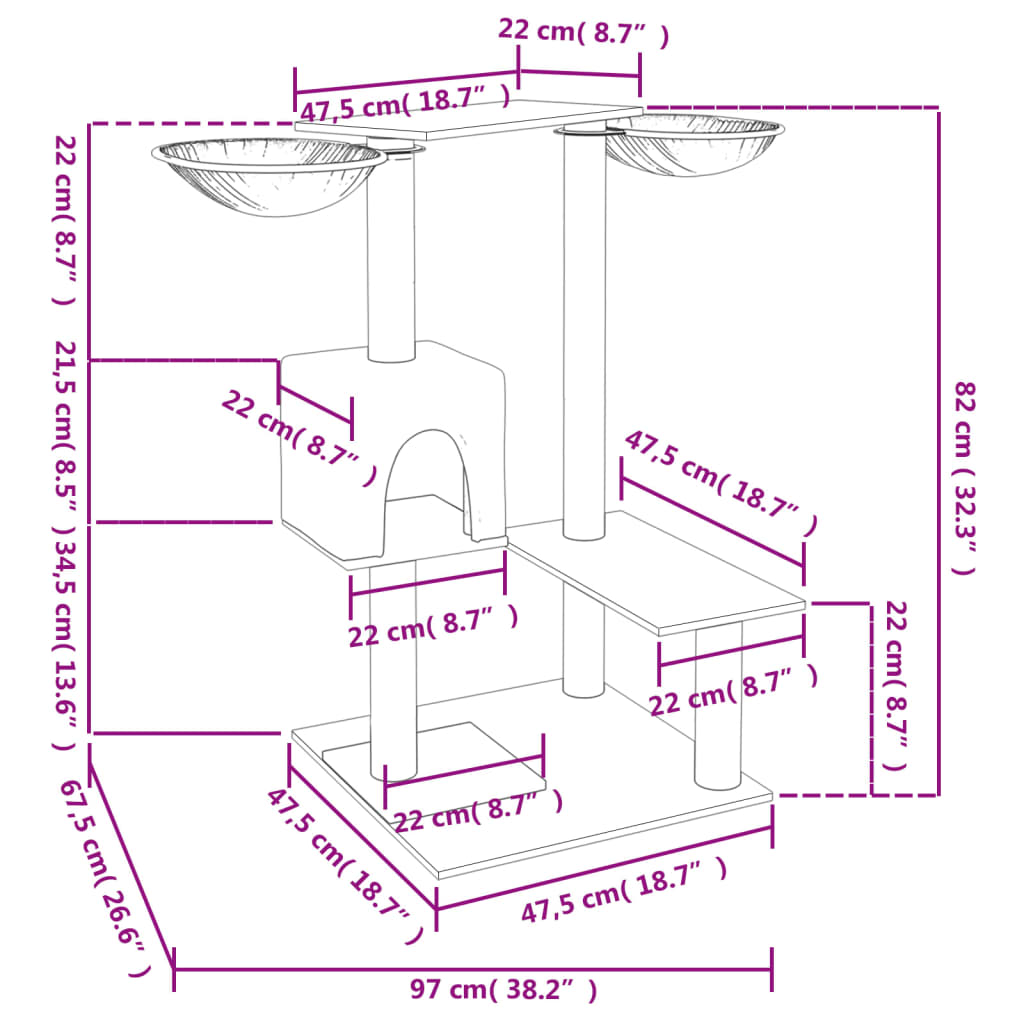Kattenmeubel met krabpalen 82 cm lichtgrijs is nu te koop bij PeponiXL, paradijselijk wonen!