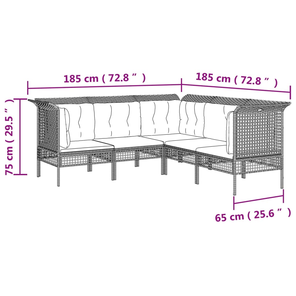 5-delige Loungeset met kussens poly rattan grijs is nu te koop bij PeponiXL, paradijselijk wonen!