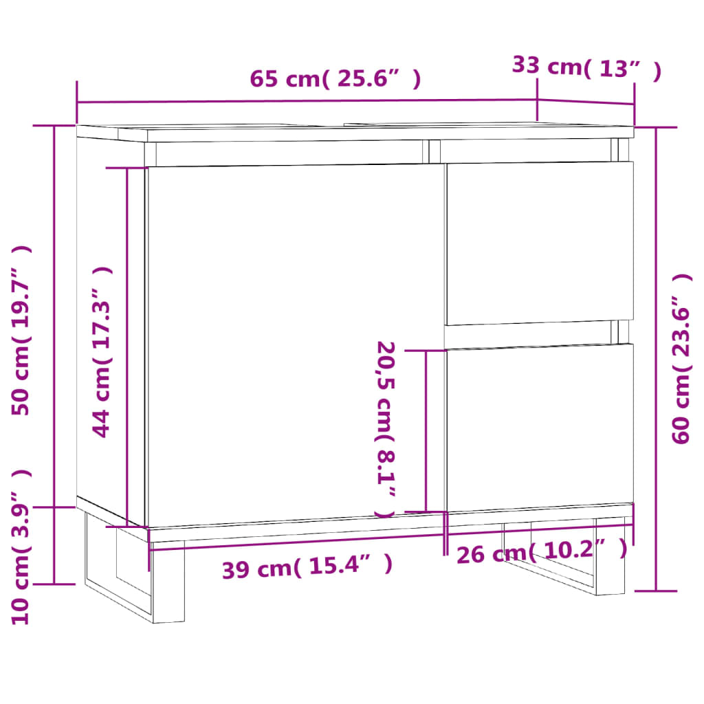 Badkamerkast 65x33x60 cm bewerkt hout grijs sonoma eikenkleurig is nu te koop bij PeponiXL, paradijselijk wonen!