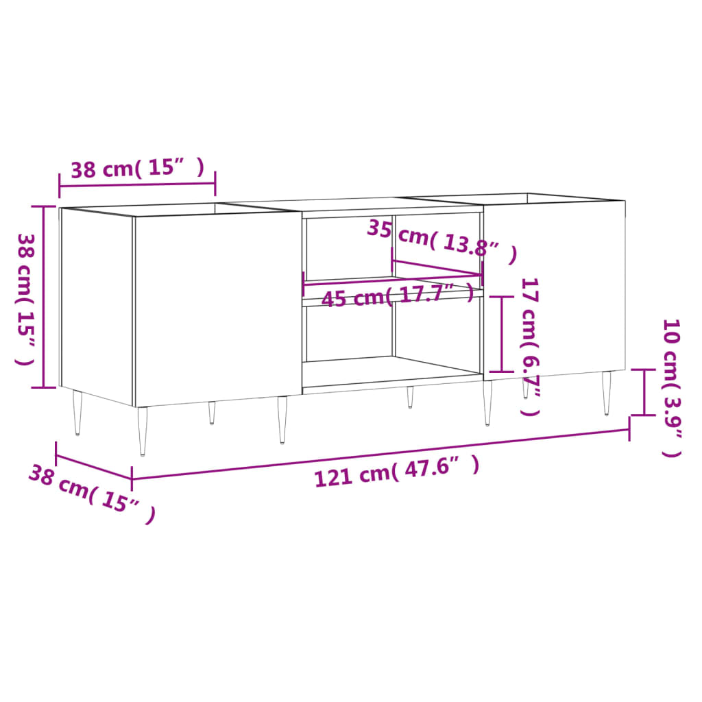 Platenkast 121x38x48 cm bewerkt hout grijs sonoma eikenkleurig is nu te koop bij PeponiXL, paradijselijk wonen!