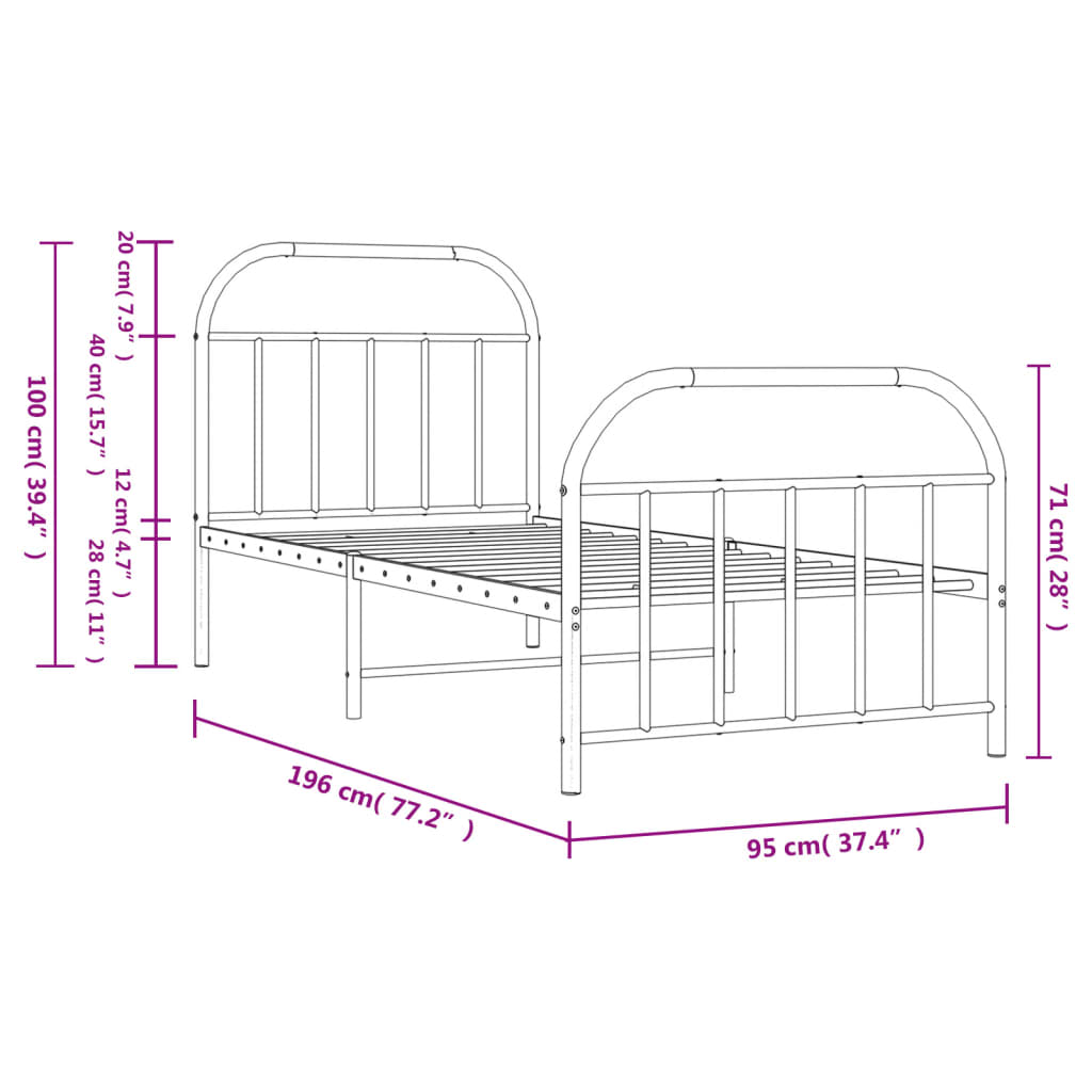 Bedframe met hoofd- en voeteneinde metaal wit 90x190 cm is nu te koop bij PeponiXL, paradijselijk wonen!