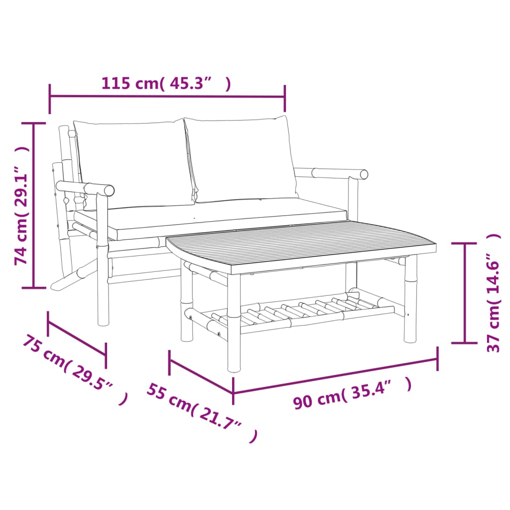 2-delige Loungeset met kussens bamboe donkergrijs is nu te koop bij PeponiXL, paradijselijk wonen!