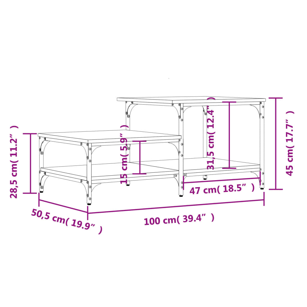 Salontafel 100x50,5x45 cm bewerkt hout zwart is nu te koop bij PeponiXL, paradijselijk wonen!
