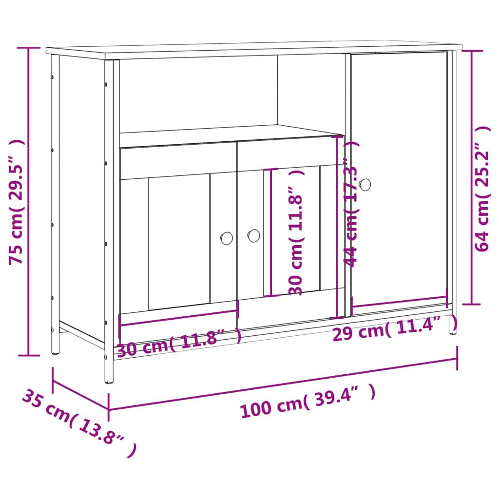 Dressoir 100x35x75 cm bewerkt hout zwart is nu te koop bij PeponiXL, paradijselijk wonen!