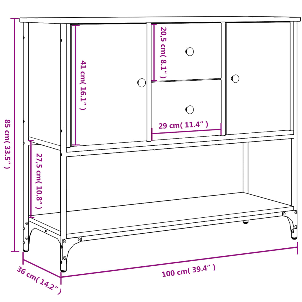 Dressoir 100x36x85 cm bewerkt hout gerookt eikenkleurig is nu te koop bij PeponiXL, paradijselijk wonen!