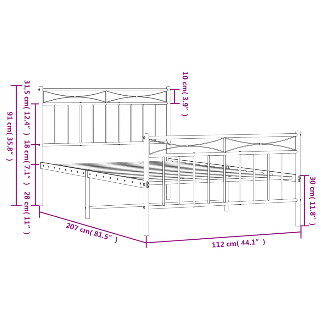 Bedframe met hoofd- en voeteneinde metaal wit 107x203 cm is nu te koop bij PeponiXL, paradijselijk wonen!