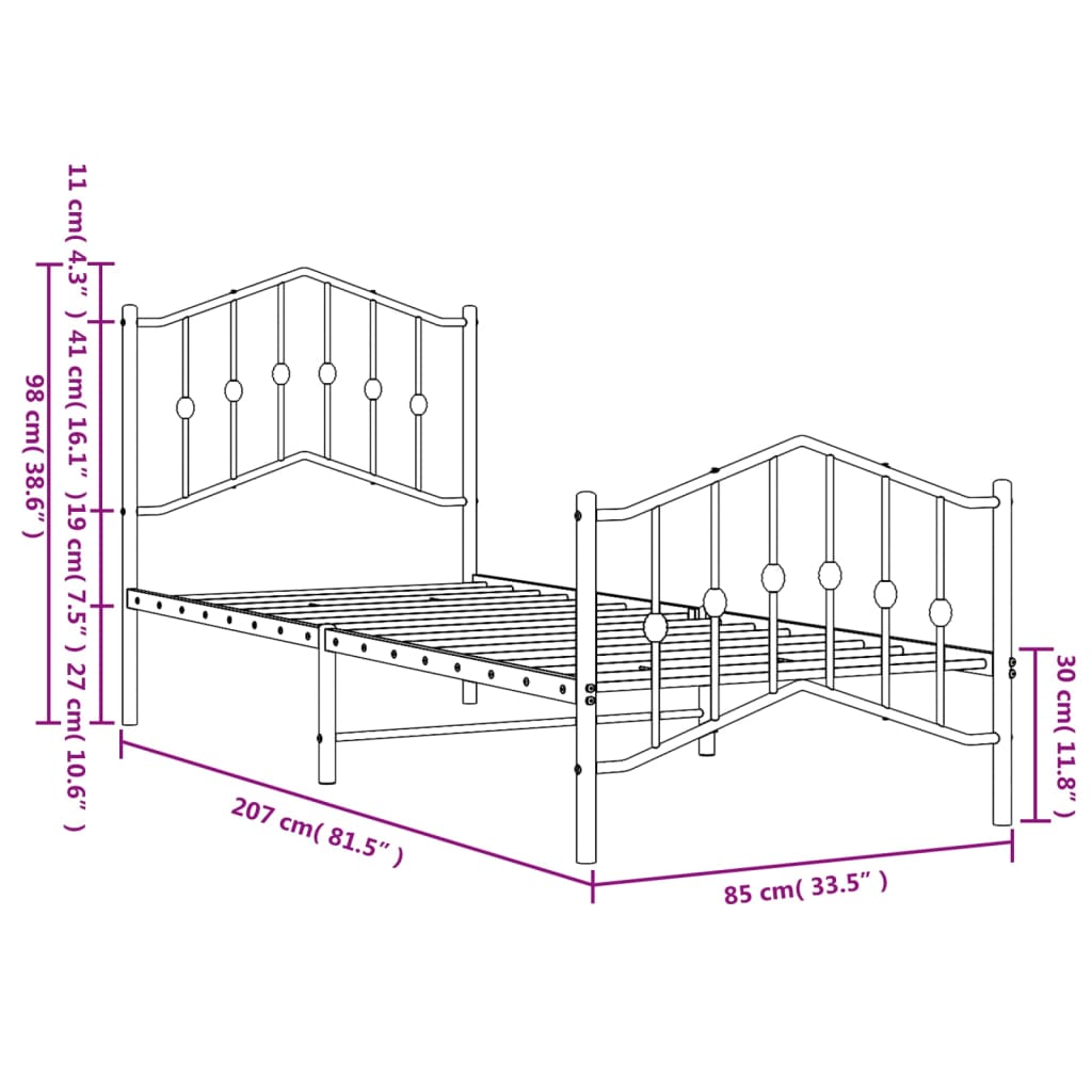 Bedframe met hoofd- en voeteneinde metaal zwart 80x200 cm is nu te koop bij PeponiXL, paradijselijk wonen!