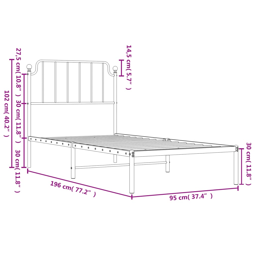 Bedframe met hoofdbord metaal wit 90x190 cm is nu te koop bij PeponiXL, paradijselijk wonen!