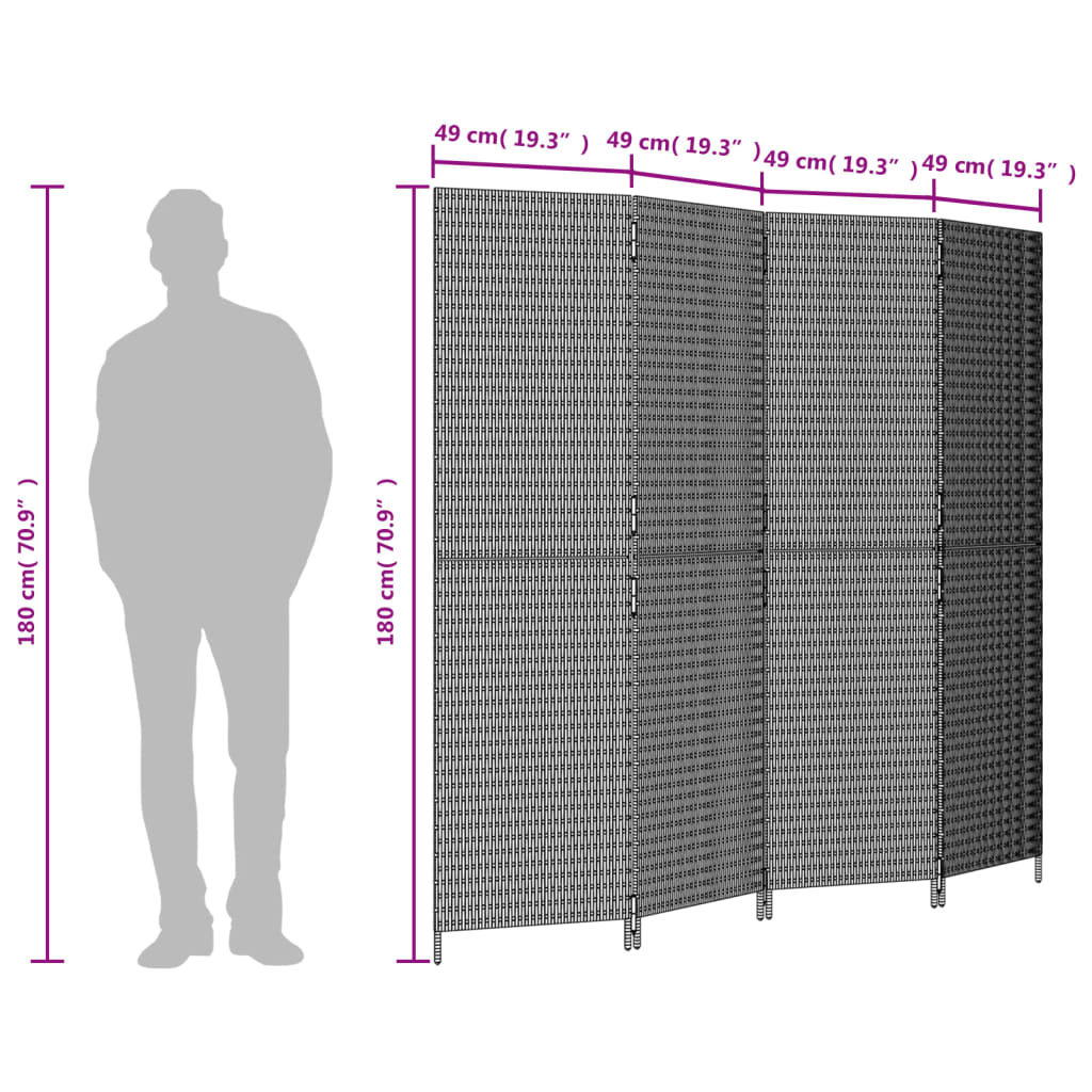 Kamerscherm 4 panelen poly rattan bruin is nu te koop bij PeponiXL, paradijselijk wonen!