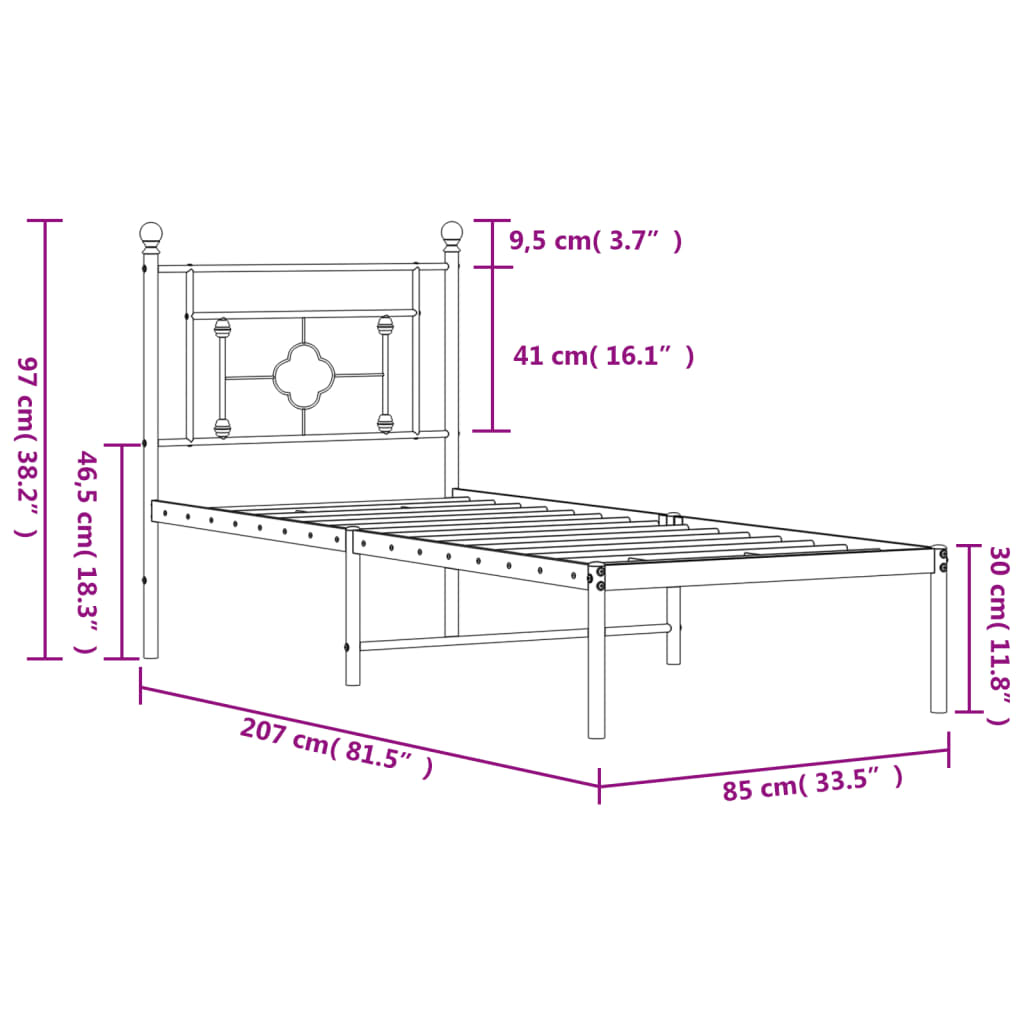 Bedframe met hoofdbord metaal zwart 80x200 cm is nu te koop bij PeponiXL, paradijselijk wonen!