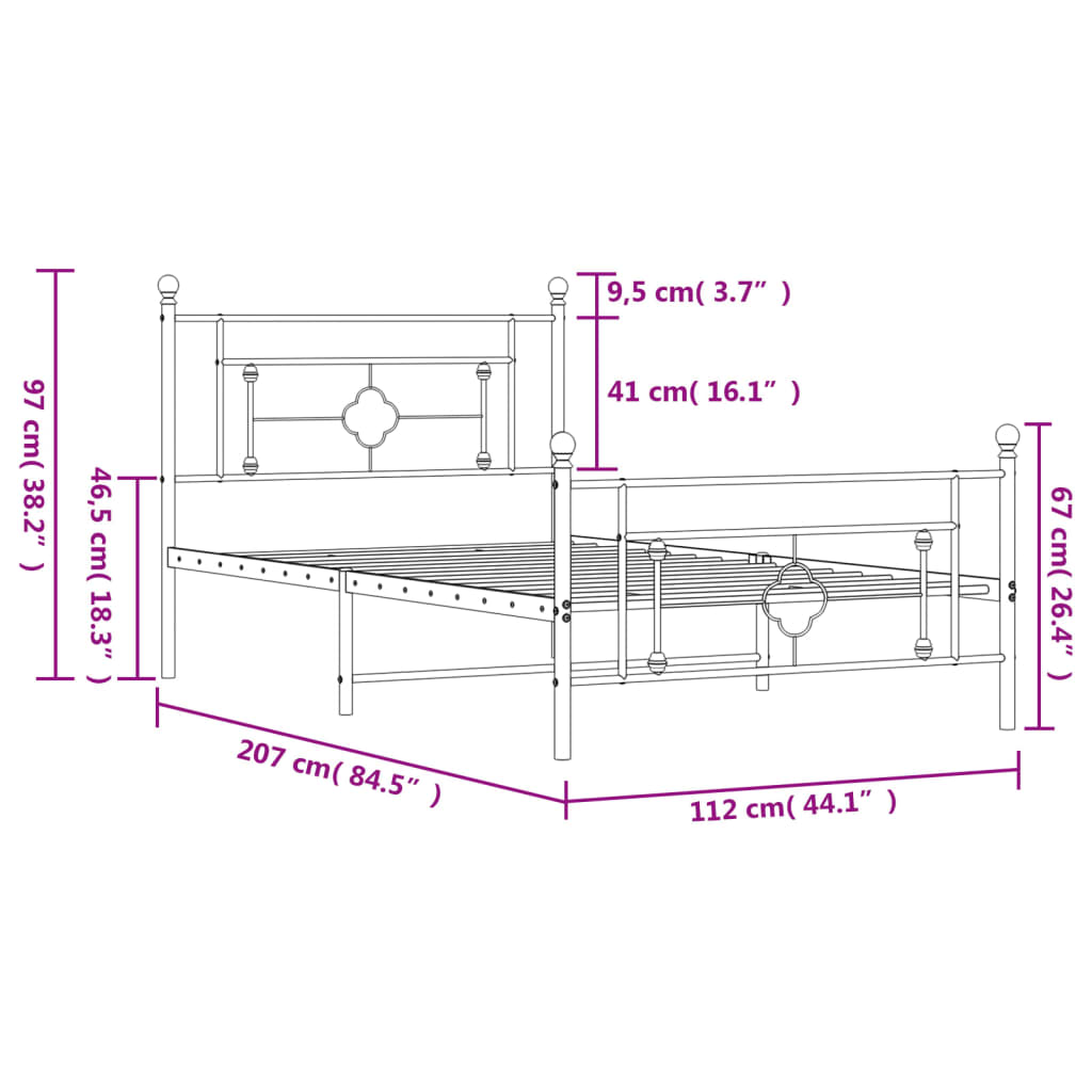 Bedframe met hoofd- en voeteneinde metaal zwart 107x203 cm is nu te koop bij PeponiXL, paradijselijk wonen!