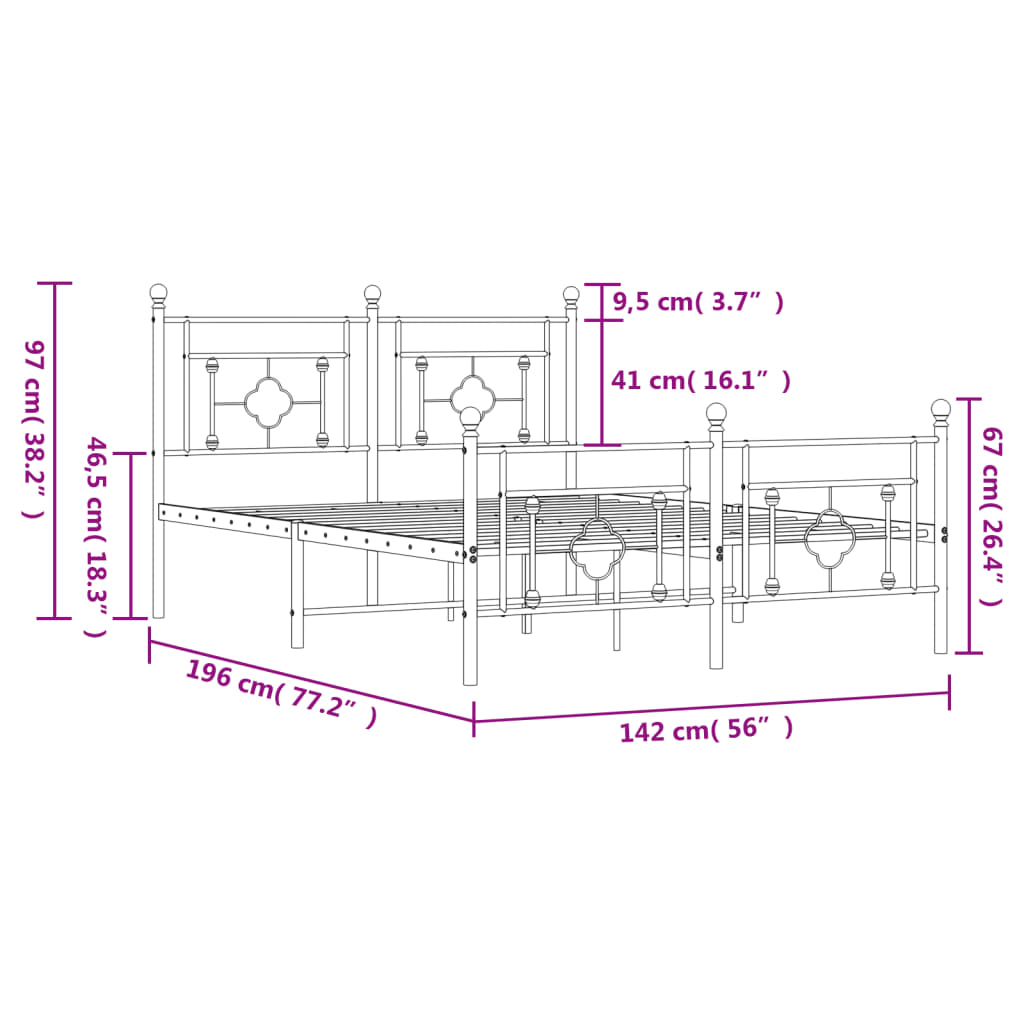 Bedframe met hoofd- en voeteneinde metaal zwart 135x190 cm is nu te koop bij PeponiXL, paradijselijk wonen!