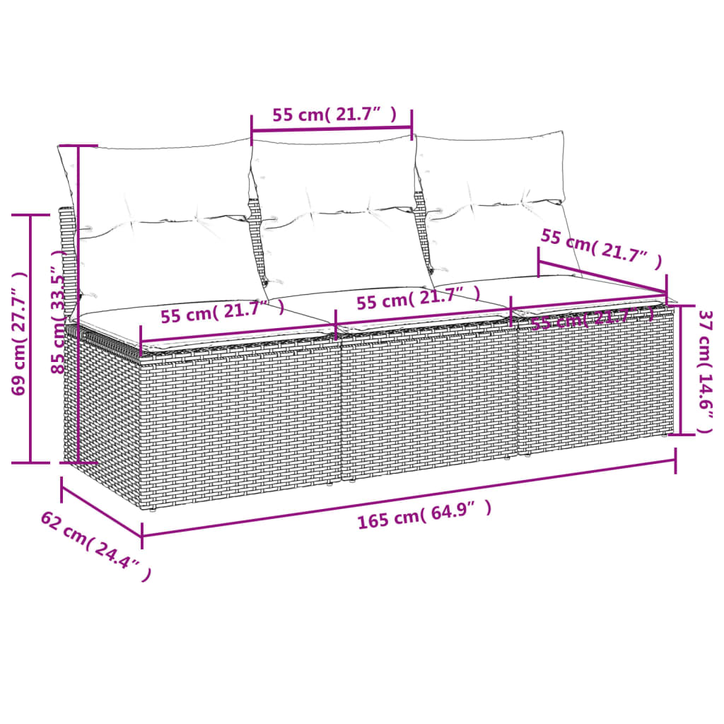 Tuinbank 3-zits met kussens poly rattan beige is nu te koop bij PeponiXL, paradijselijk wonen!