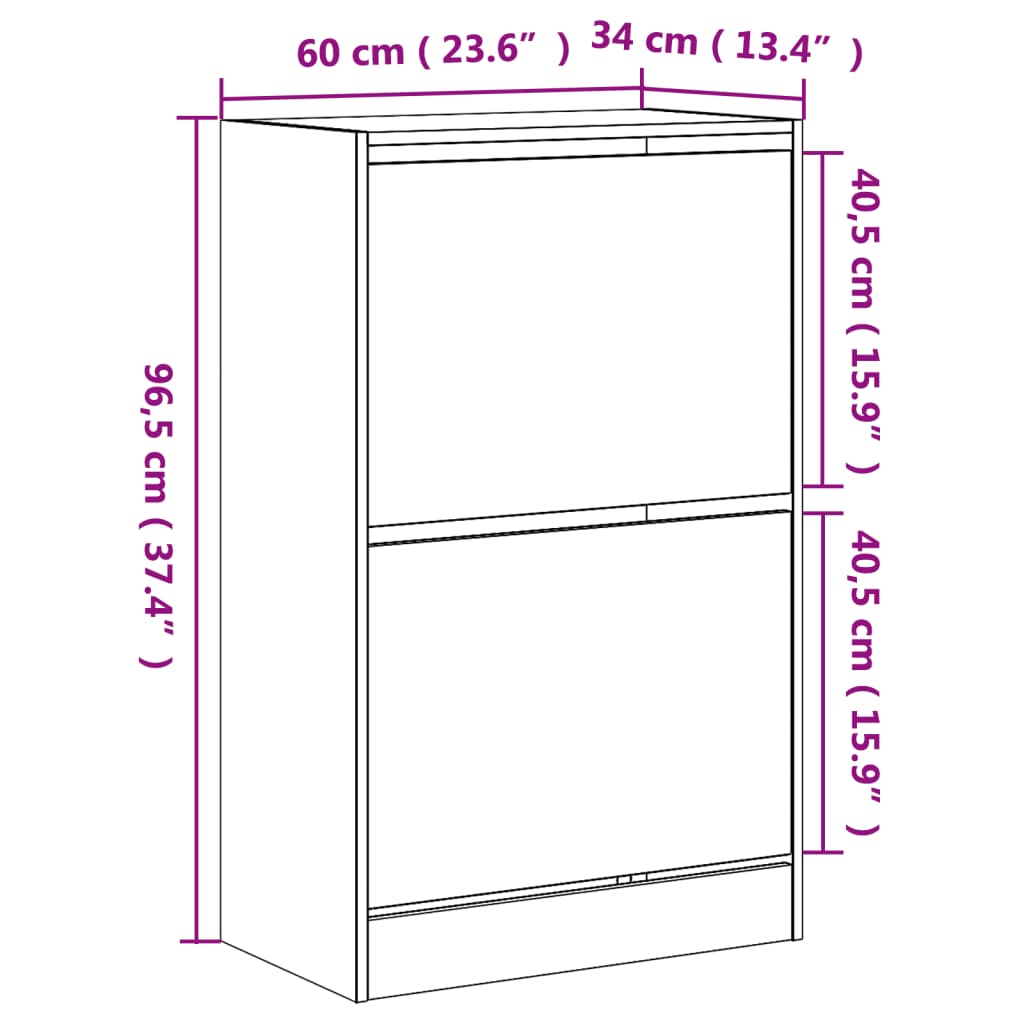 Schoenenkast 60x34x96,5 cm bewerkt hout sonoma eikenkleurig is nu te koop bij PeponiXL, paradijselijk wonen!