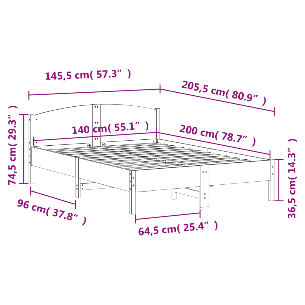 Bedframe zonder matras massief grenenhout 140x200 cm is nu te koop bij PeponiXL, paradijselijk wonen!