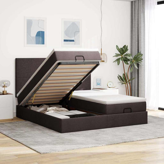 Ottoman bed met matrassen 160x200cm stof donkerbruin