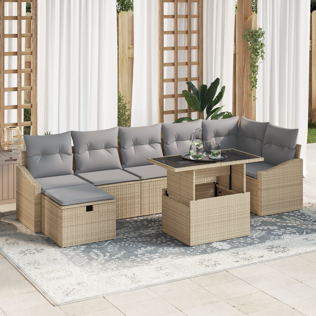 8-Delige Tuin Sofa Set met Kussens Beige Poly Rattan