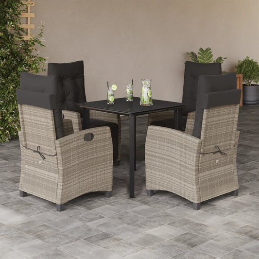 5-delige Tuinset met kussens poly rattan lichtgrijs