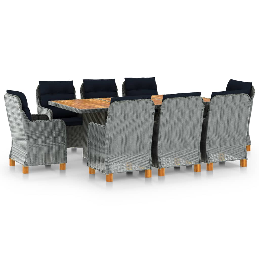 9-delige Tuinset met kussens poly rattan lichtgrijs