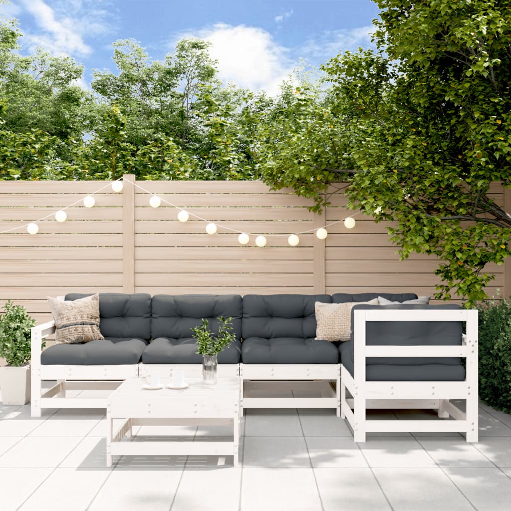 6-delige Loungeset met kussens massief hout wit