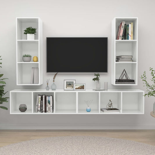 Tv-wandmeubelen 4 st bewerkt hout hoogglans wit